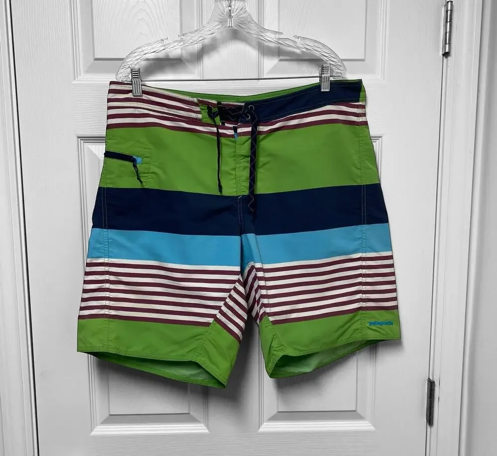 Patagonia Boardshorts Swim Trunks 36 Striped Green Blue Red